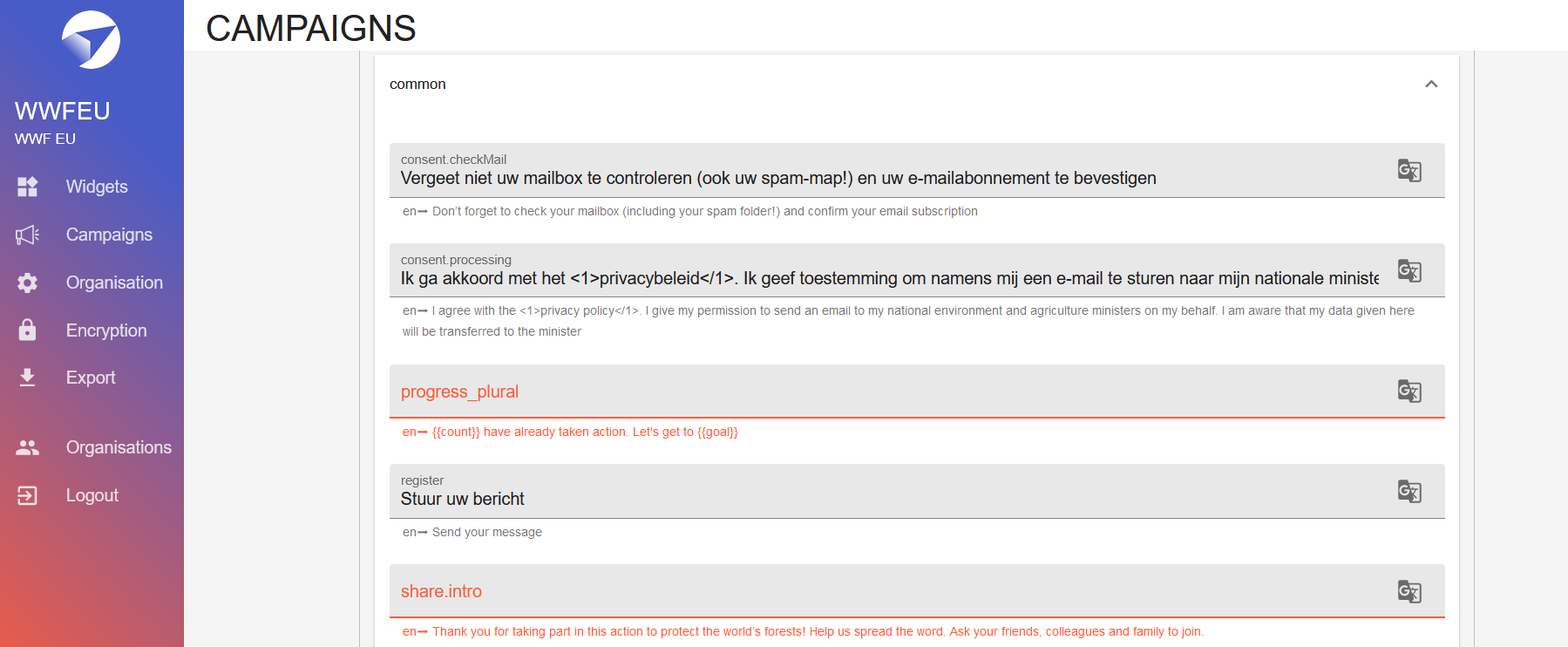 Campaign Text and Translations Fix The Status Quo