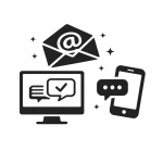 An AI generated icon depicting an envelope and a computer screen with an unread message icon
