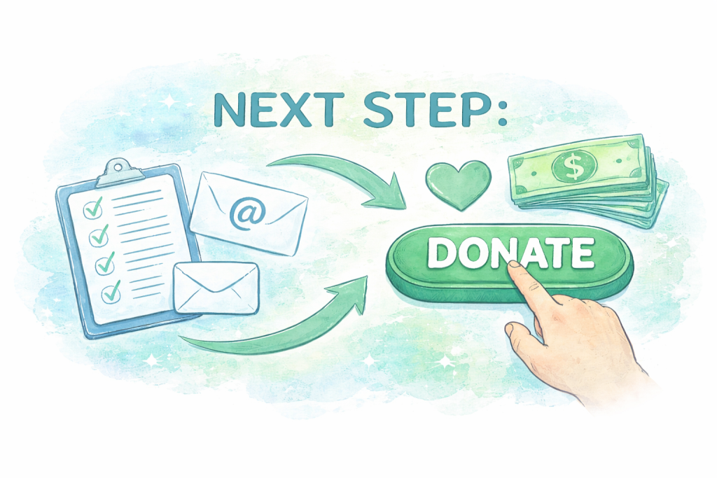 AI generated image showing Donation as a Next Step following a petition or email