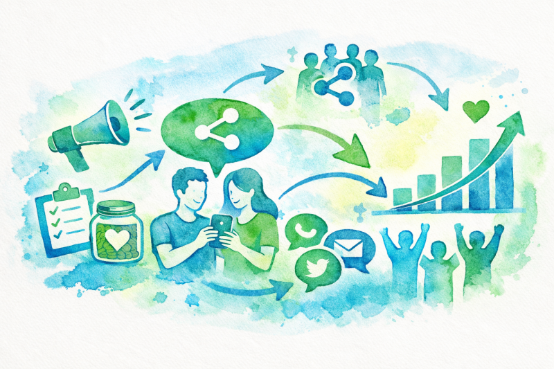 AI generated image in blue and green depicting social sharing